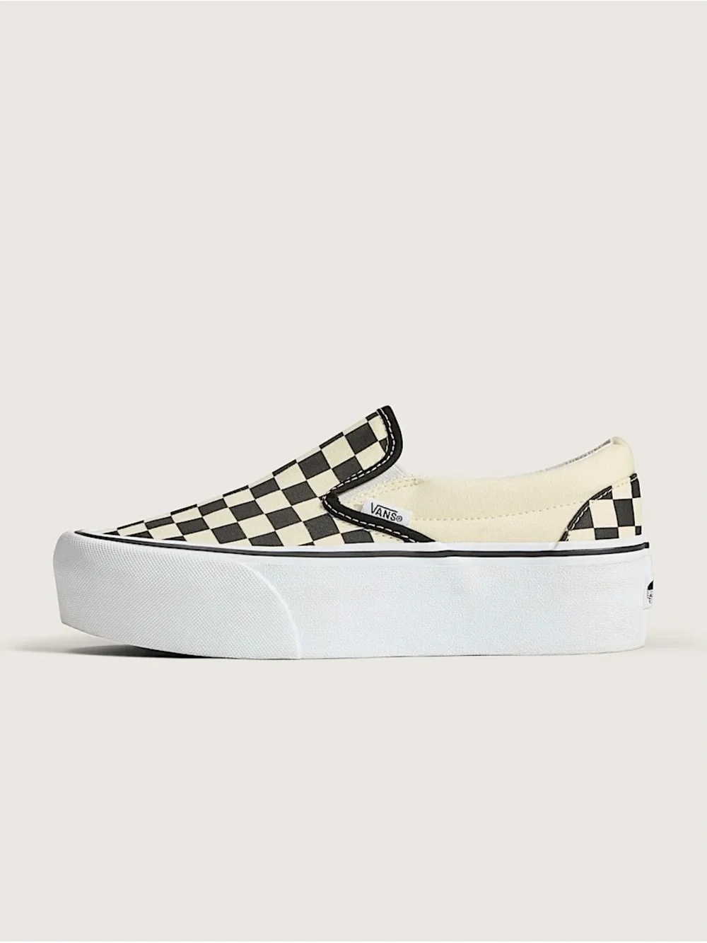 Vans Checkerboard Platform Slip-On Sneakers in Black & Cream